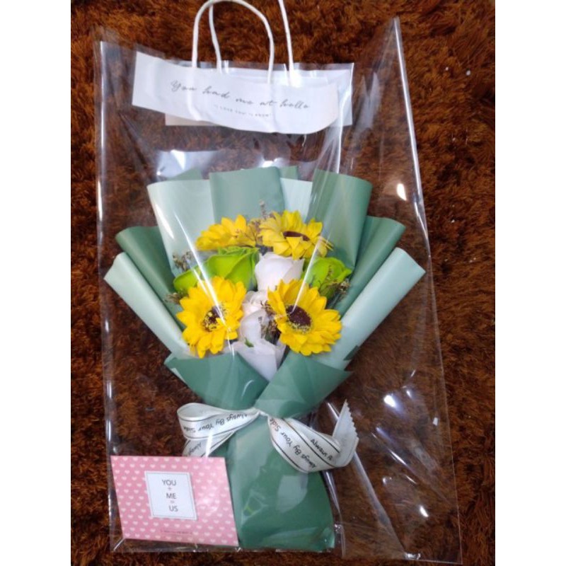 Bó hoa sáp hướng dương mix hồng 11 bông tặng thiệp