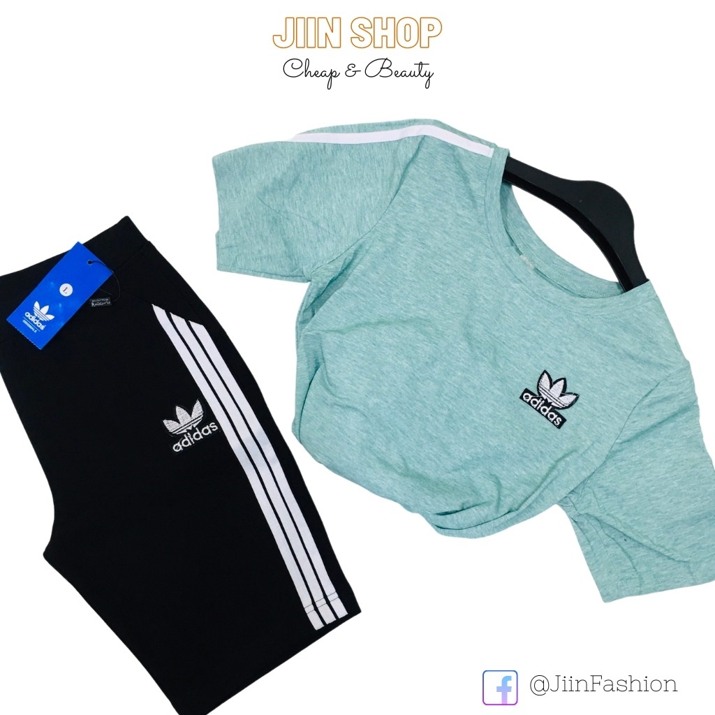 Bộ thể thao nữ, Set áo thun ngắn tay và quần đùi/quần dài logo thêu Jiin shop