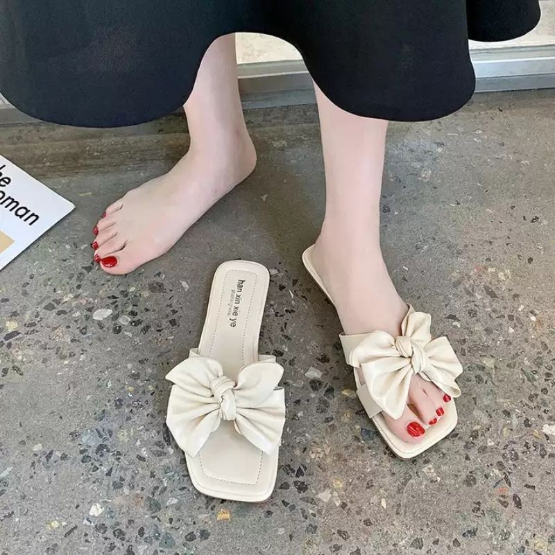 DÉP THỜI TRANG NỮ DA PU BUỘC NƠ SIÊU XINH