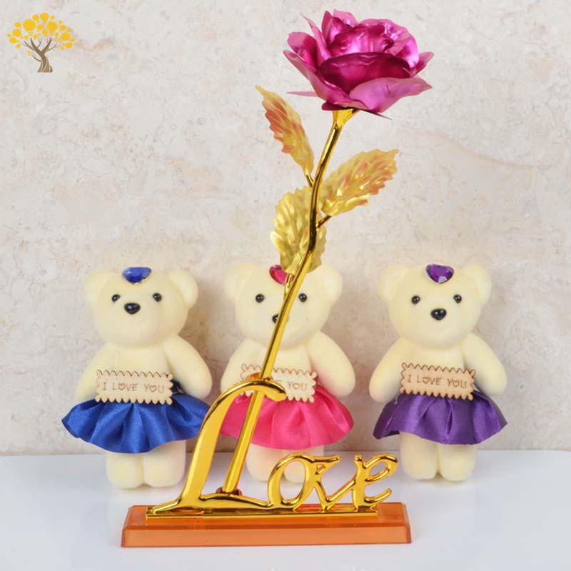 [Cheap] Gold Plated Rose with Love Base Bear Doll Kit Valentine Mother's Day Gift