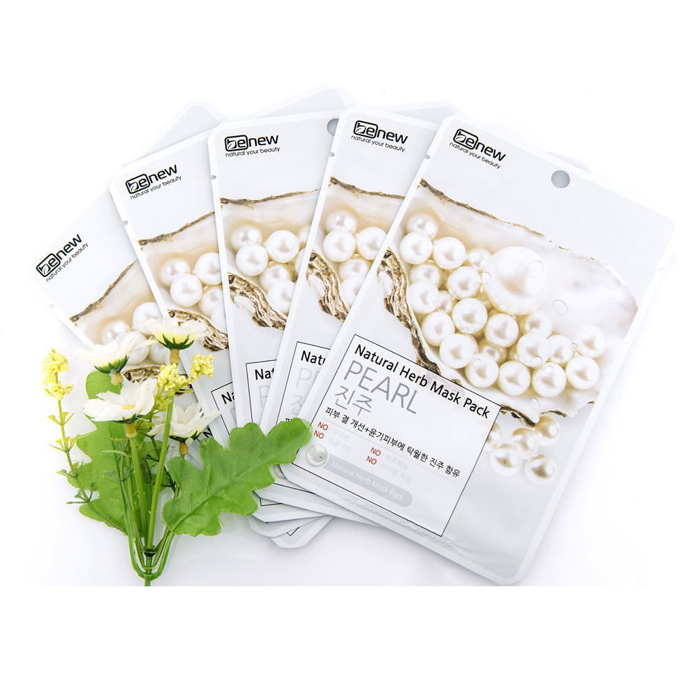 [Sản phẩm chính hãng] Bộ 10 miếng mặt nạ Ngọc Trai nhập khẩu Hàn Quốc Benew Natural Herb Mask Pack Pearl 22ml/miếng 