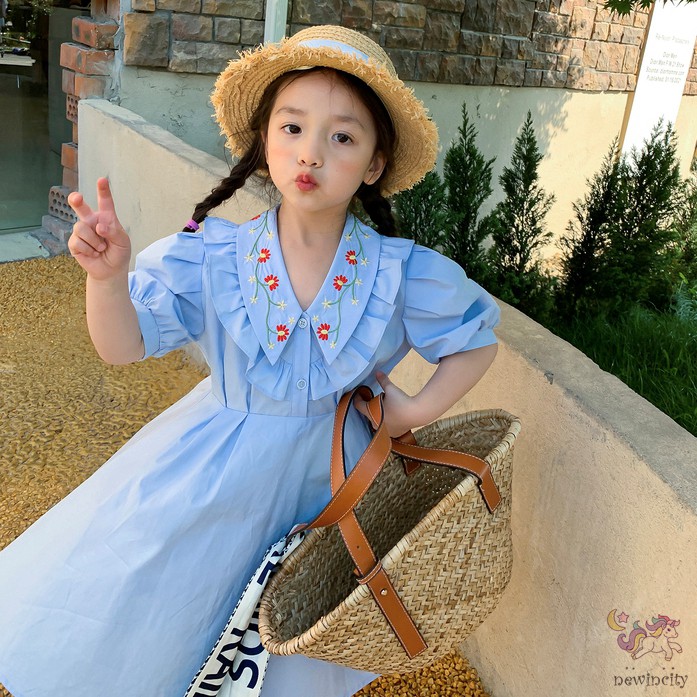 Đầm Tay Phồng Thêu Hoa Đáng Yêu Dành Cho Bé Gái