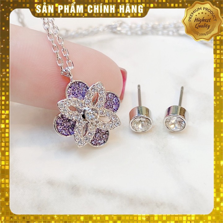 Set Vòng cổ, khuyên tai Swarovski đá Xoay 360 độ - Hàng chính hãng