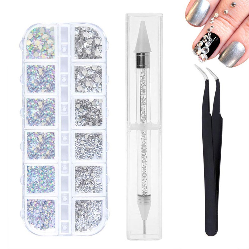 Set 3 Thẻ Trang Trí Móng Tay 6 Kích Cỡ AB Kèm Nhíp Gắp Đính Đá Trang Trí Nghệ Thuật