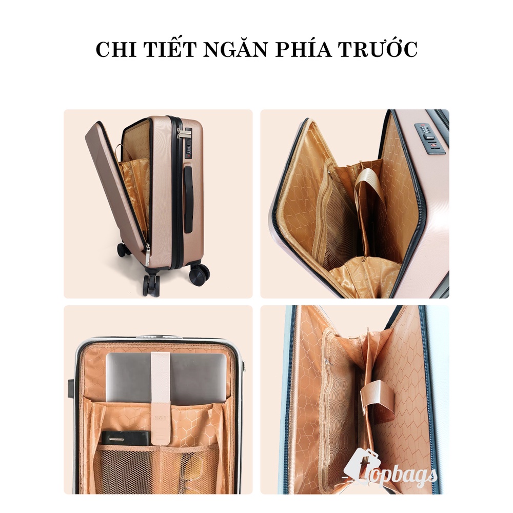 Vali kéo nhựa thời trang size 20” mở nắp phía trước VL037 màu Champagne