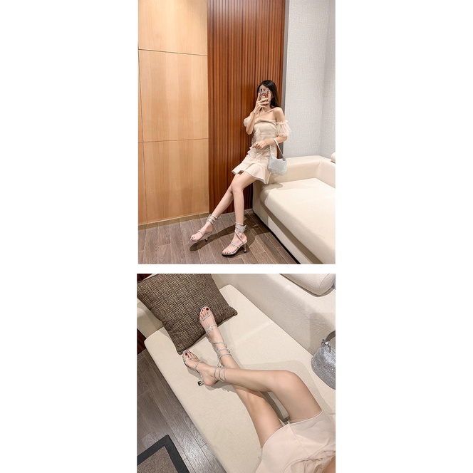 Giày cao gót đính đá họa tiết da rắn phong cách la mã thời trang mùa hè mới dành cho nữ