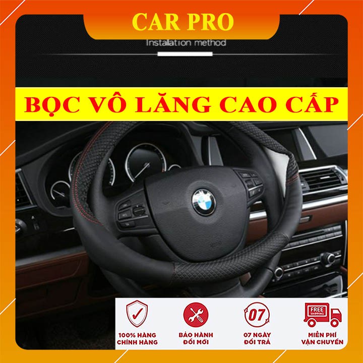 Bọc vô lăng da cao cấp đen chỉ đỏ, phù hợp các dòng xe có đường kính vô lăng 36-38cm - CAR PRO