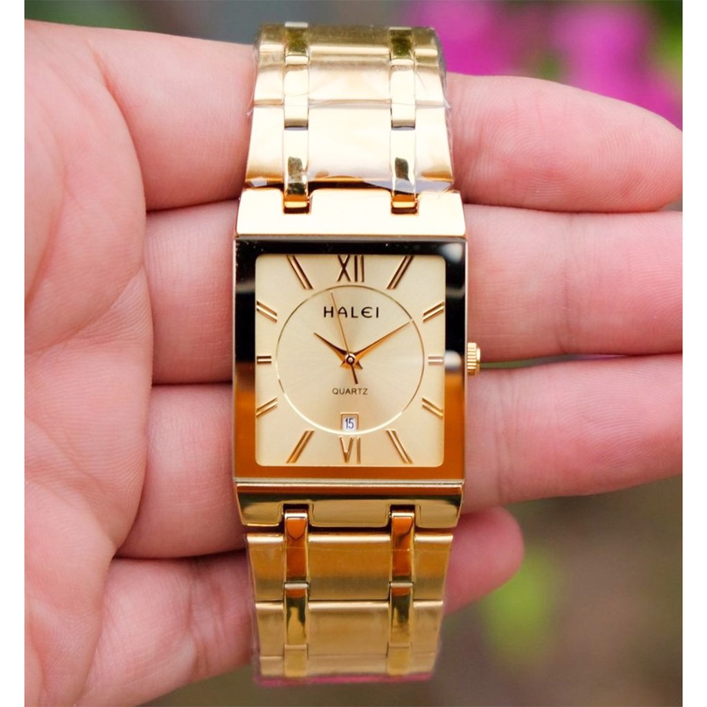 Đồng hồ nam HALEI - Mặt Vuông Đen Viền Vàng Lịch Lãm Thời Trang CrisSHop | BigBuy360 - bigbuy360.vn