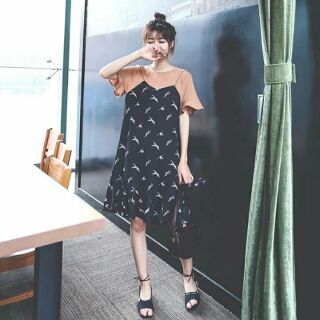 Set yếm hạc và áo thun nâu tay xòe