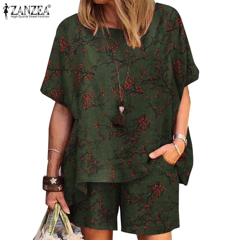 Set Zanzea gồm áo thun ngắn tay và quần short lưng cao thời trang nữ