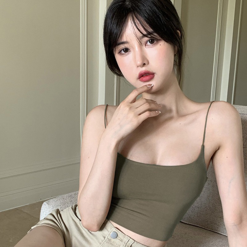 Áo Hai Dây Màu Sắc Trơn Có Đệm Ngực Phong Cách Hàn Quốc | BigBuy360 - bigbuy360.vn