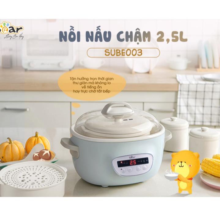 Nồi Nấu Cháo Cho Bé, Nồi Nấu Chậm, Hầm Cháo Chậm, Nồi Ninh Đa Năng Cho Bé_ Bear 2,5L, 1.6L_Kèm Lồng Hấp_Bảo Hành 12 T