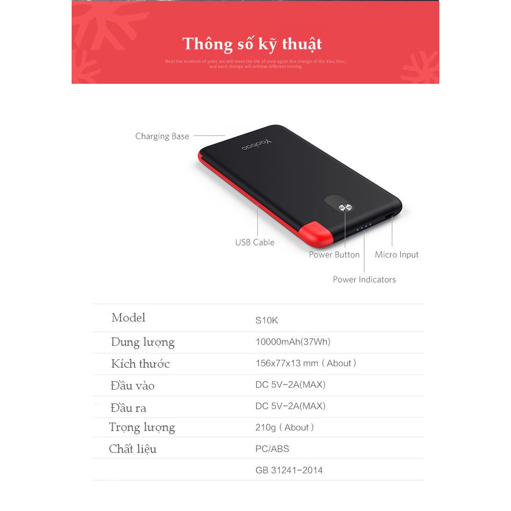 Combo bộ sản phẩm Pin sạc dự phòng + Dock sạc nam châm - Share dung lượng 10000mAh YOOBAO YB-S10K