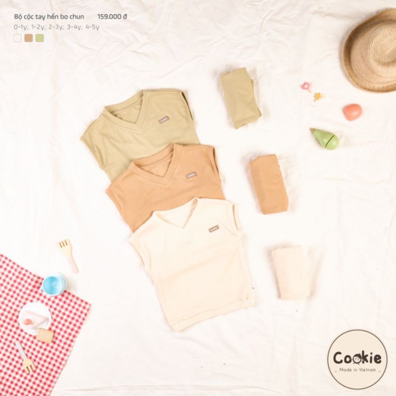 COOKIE Bộ quần áo cộc tay hến bo chun thương hiệu Cookie cho bé
