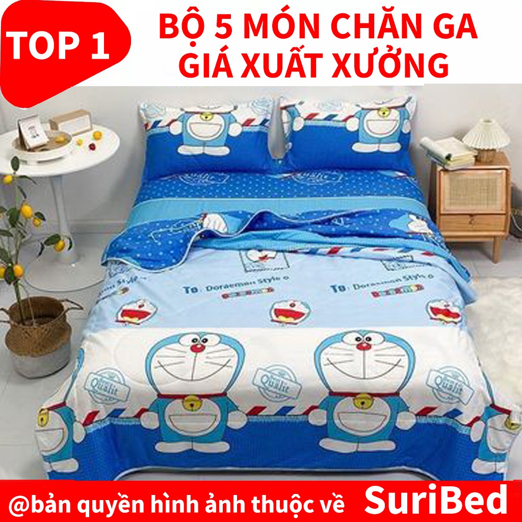 chăn ga💖FREESHIP💖bộ chăn ga 5 món họa tiết chú mèo máy tương lai CHANGA7YH2ZZ  set bao gồm 1 chăn 1 ga 2 gối 1 gối ôm