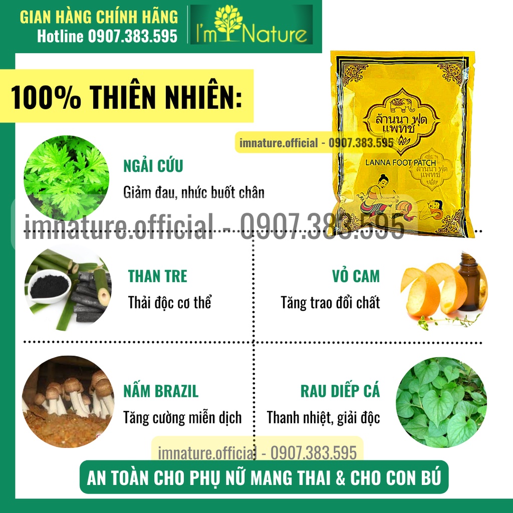 10 Miếng Dán Thải Độc Chân Thái Lan Lanna Foot Patch - Thải Độc Lòng Bàn Chân Giảm Nhức Mỏi Ngủ Ngon