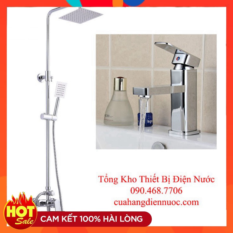 Combo bộ sen cây tắm GIORMANI kèm vòi chậu lavabo vuông nóng lạnh cao cấp SC17-SNL16