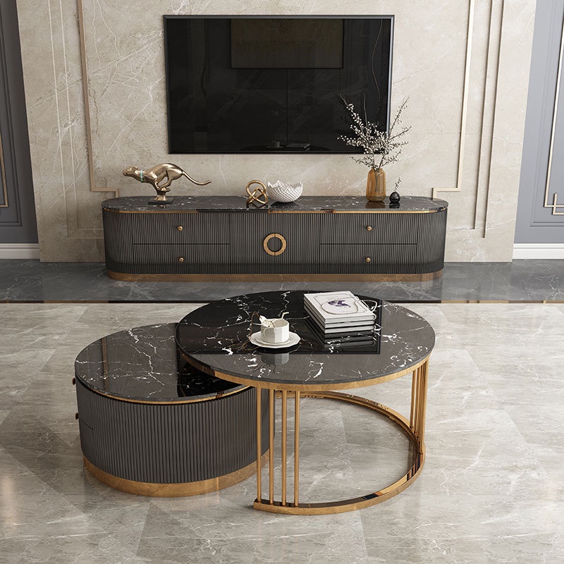 Kủ tivi FUNHOUSE sang trọng kết hợp bàn trà sofa hiện đại mặt đá cẩm thạch vân mây phòng khách phong cách Bắc