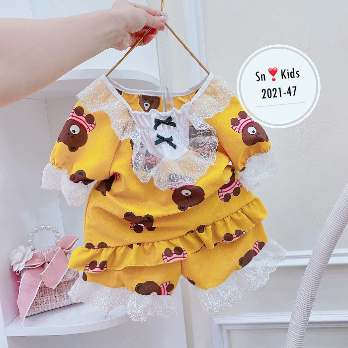 Bộ Pijama Phối Ren Cách Điêu Cực Xinh Cho Bé Gái NamKidShop V326