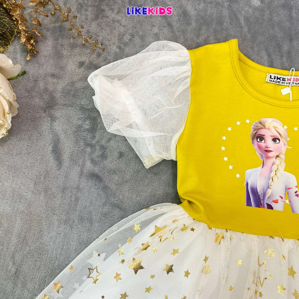 Váy cho bé gái, đầm công chúa hình elsa tùng ngôi sao - Likekids