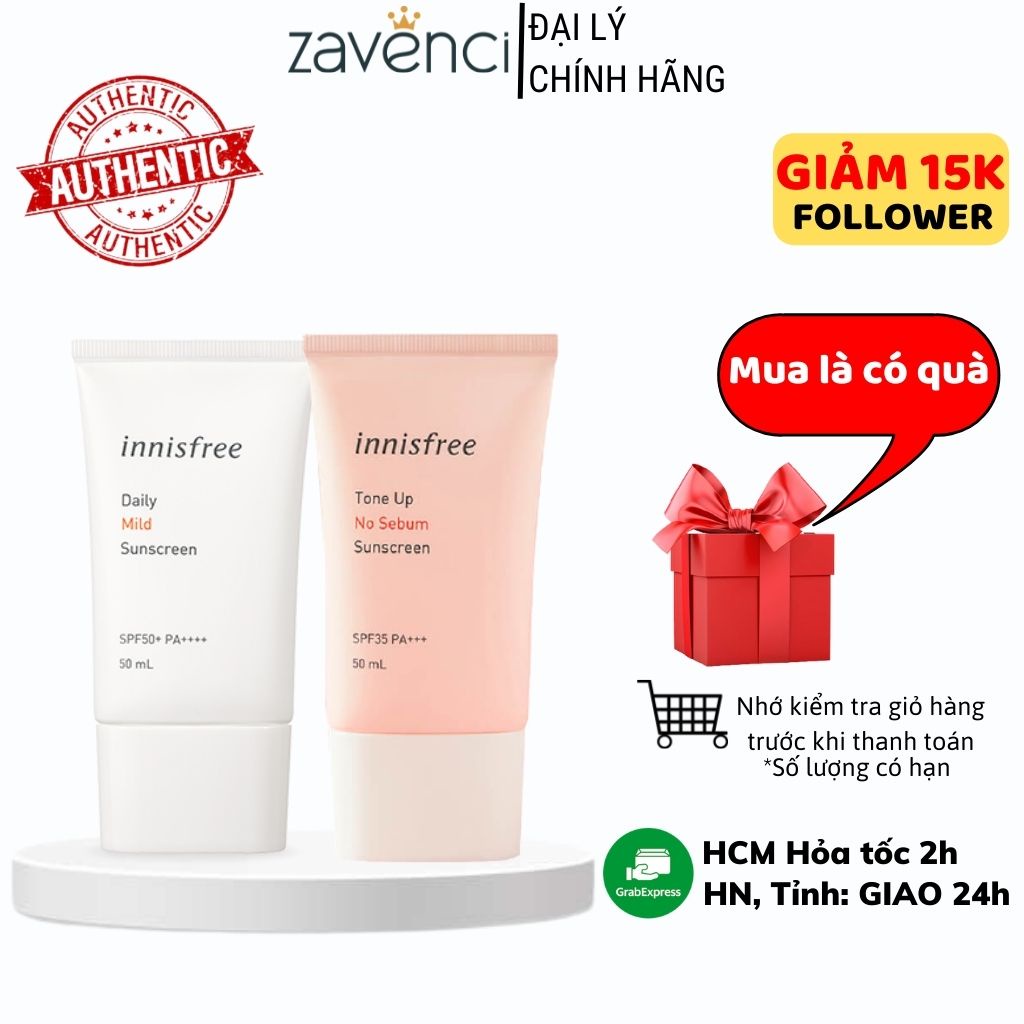 Kem Chống Nắng INNISFREE Chăm Sóc Da Dưỡng Ẩm Daily Mild Suncreen SPF50+ PA++++ (50ml)