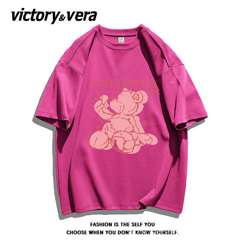 Áo Thun Cotton Dáng Rộng Tay Lỡ In Hình Gấu Phong Cách Preppy Mùa Hè Hàng Mới Dành Cho Bạn Nữ 2022