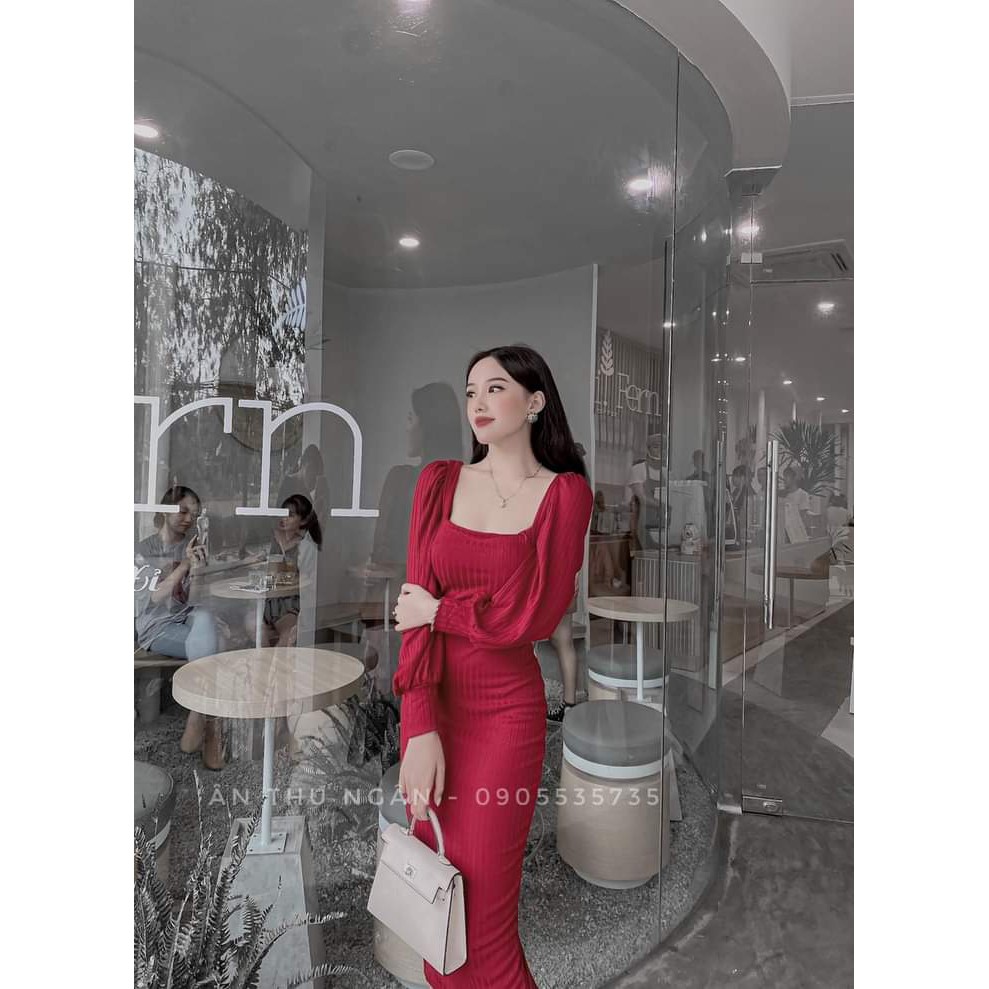 Đầm body cổ vuông tay phồng from dài | BigBuy360 - bigbuy360.vn
