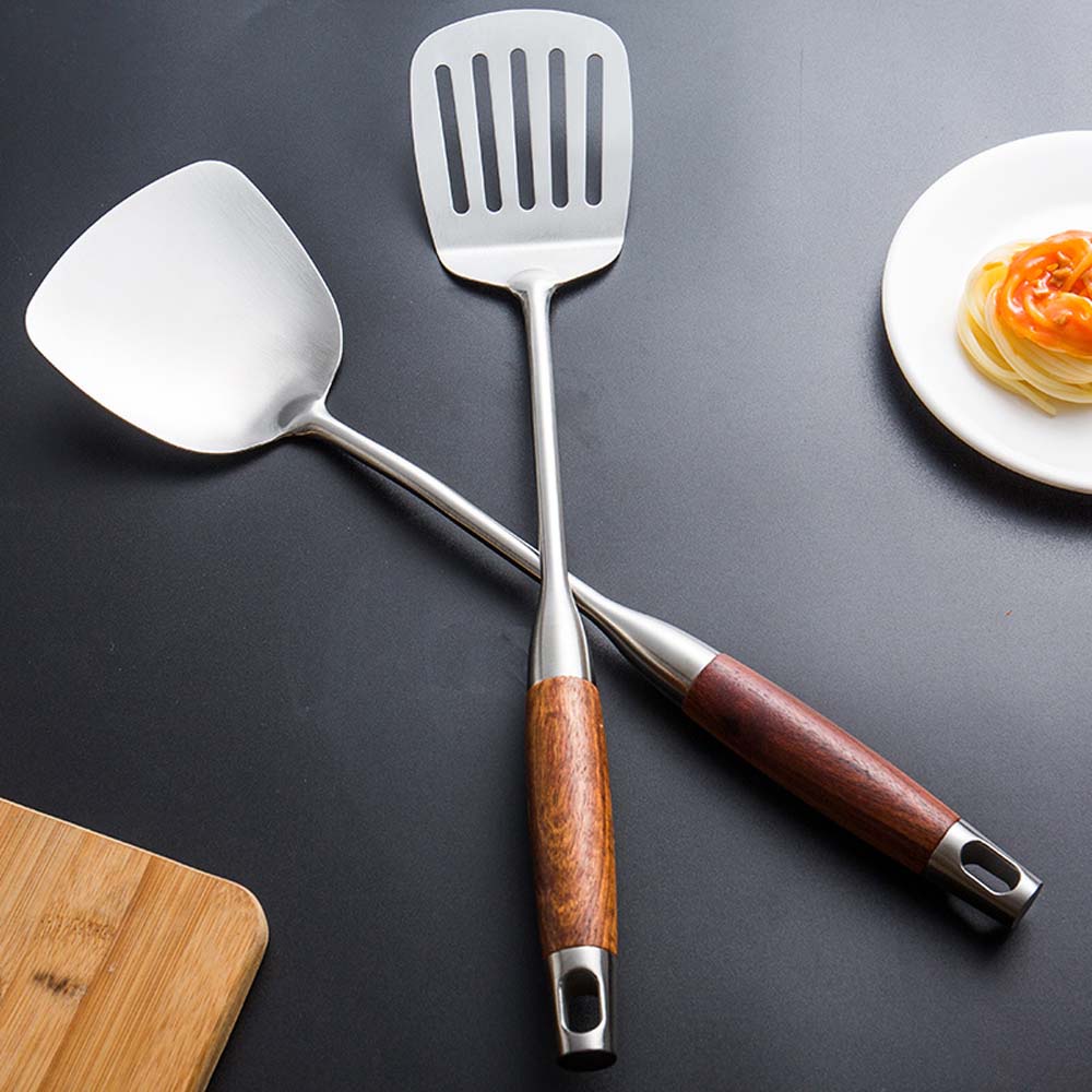 Bộ Dụng Cụ Nấu Ăn Bằng Thép Không Gỉ Cán Gỗ Hồng Thanh Lịch Cho Nhà Bếp 81