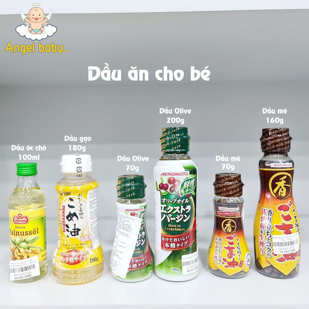 Dầu Olive, mè , óc chó , dầu gạo, nước tương, dầu hào cho bé ăn dặm 70g 100ml 200g Date 2022