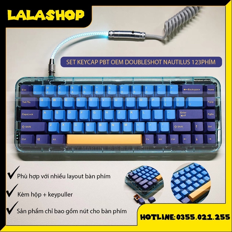 Keycaps Cho Bàn Phím Cơ In Dyesub Không Xuyên Led Chất Liệu Nhựa PBT OEM DOUBLESHOT NAUTILUS 123 PHÍM
