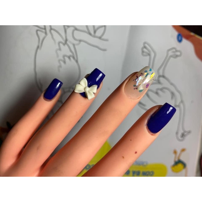Nail box thiết kế gắn nơ màu xanh than