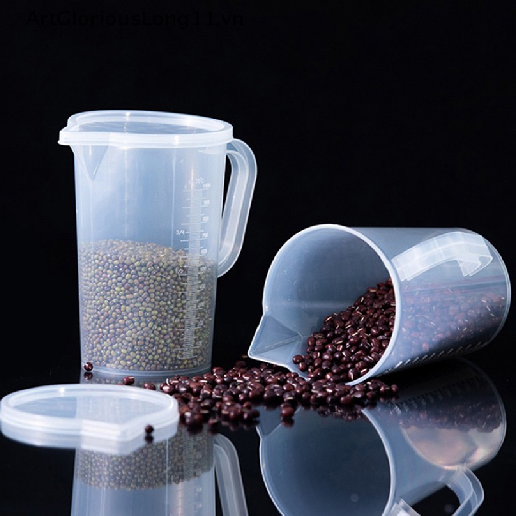 【ArtGloriousLong】 Plastic Measuring Jug Cup Thick Handle Sealing Cover Kitchen Cooking Supplies .