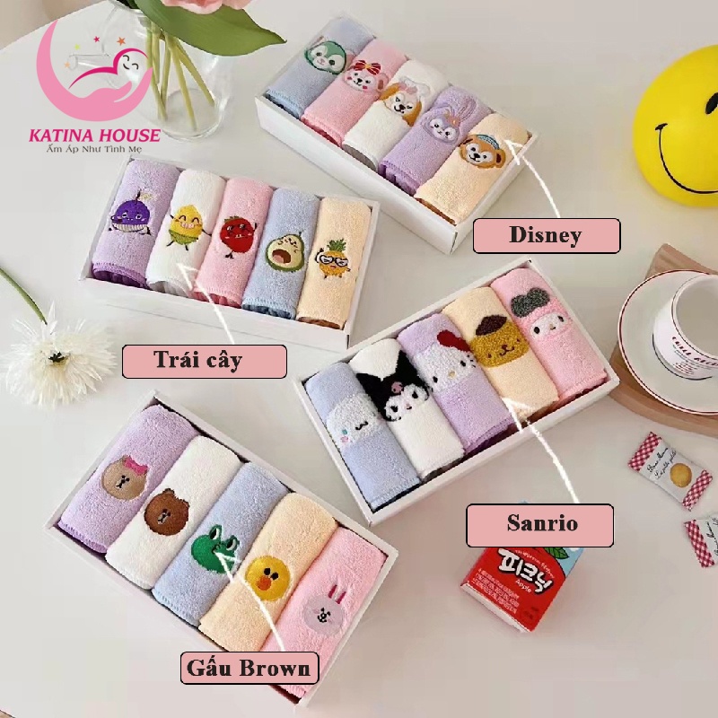 Khăn lau mặt cho bé lông cừu san hô mềm mịn siêu dễ thương KT 25x50cm, combo 5cái/hộp