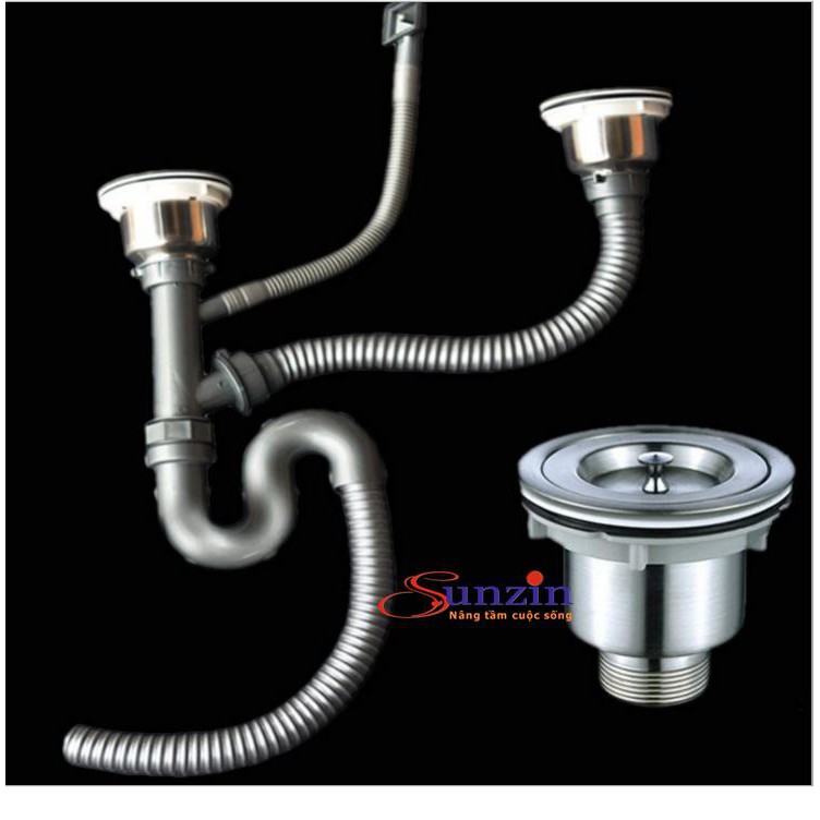 Bộ thoát nước dành cho bồn rửa chén 2 hố, inox 304