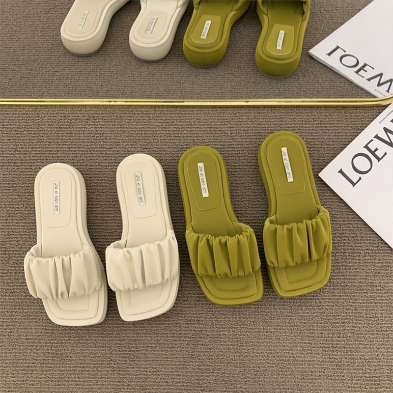 Dép sandal RENBEN đế bằng mũi vuông phong cách Hàn Quốc thời trang đi biển mùa hè cho nữ