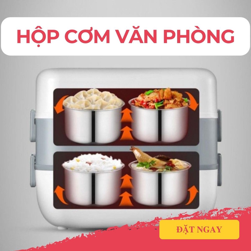 Hộp cơm điện giữ nhiệt văn phòng LUNCH BOX, hâm nóng và tự nấu chín thức ăn, 2 tầng 4 khay, cắm điện 220V
