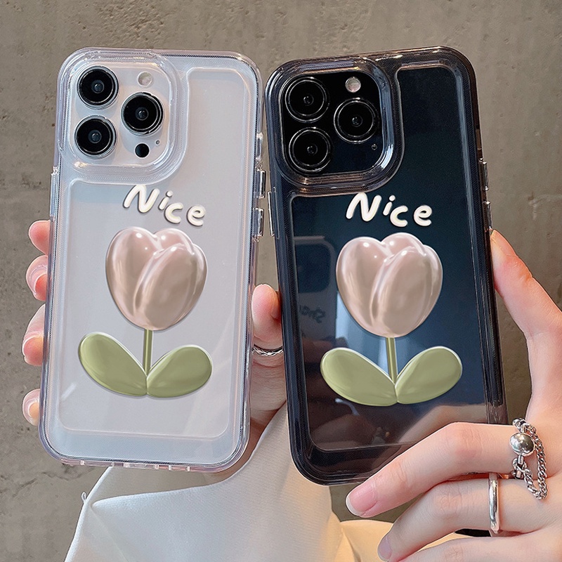 Ốp Điện Thoại DecoPhone Acrylic tpu Mềm Trong Suốt Họa Tiết Hoa Tulip Cho iphone 6s 7 8 plus x xs xr 11 12 13 14 15 max pro