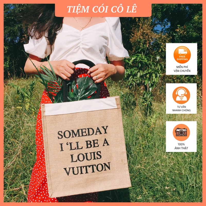 Túi canvas đi biển Someday, túi cói chữ nhật bên trong có vải lót - Tiệm Cói Cô Lê