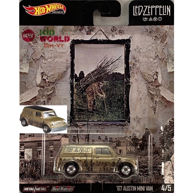 Xe mô hình Hot Wheels Premium Pop Culture Led Zeppelin Series 2020 '67 Austin Mini Van GJR17, bánh cao su.