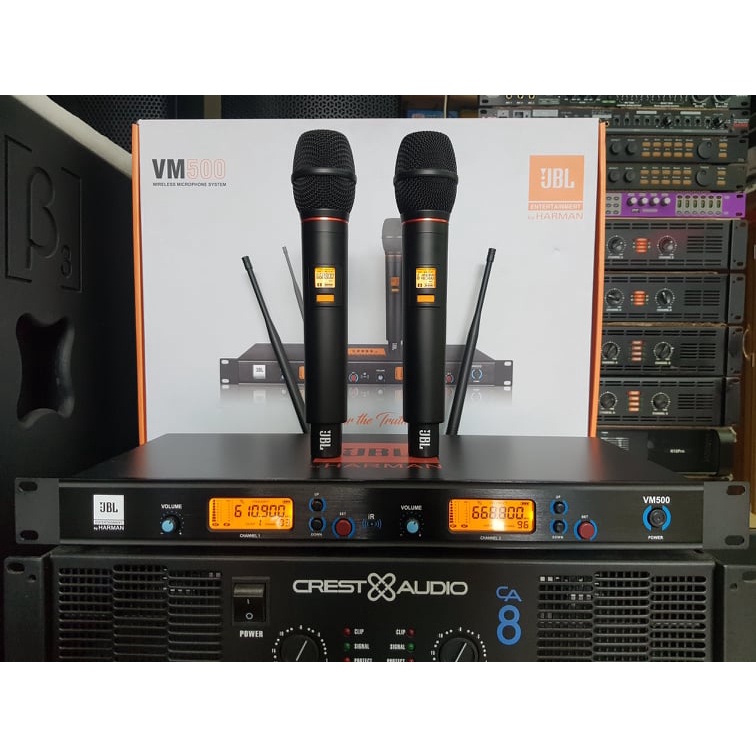 Bộ Micro không dây JBL VM500: Hàng loại 1, Thu âm tốt, Sáng tiếng. Chống hú/rít, Tự ngắt tiết kiệm pin, Vỉ mạch tím