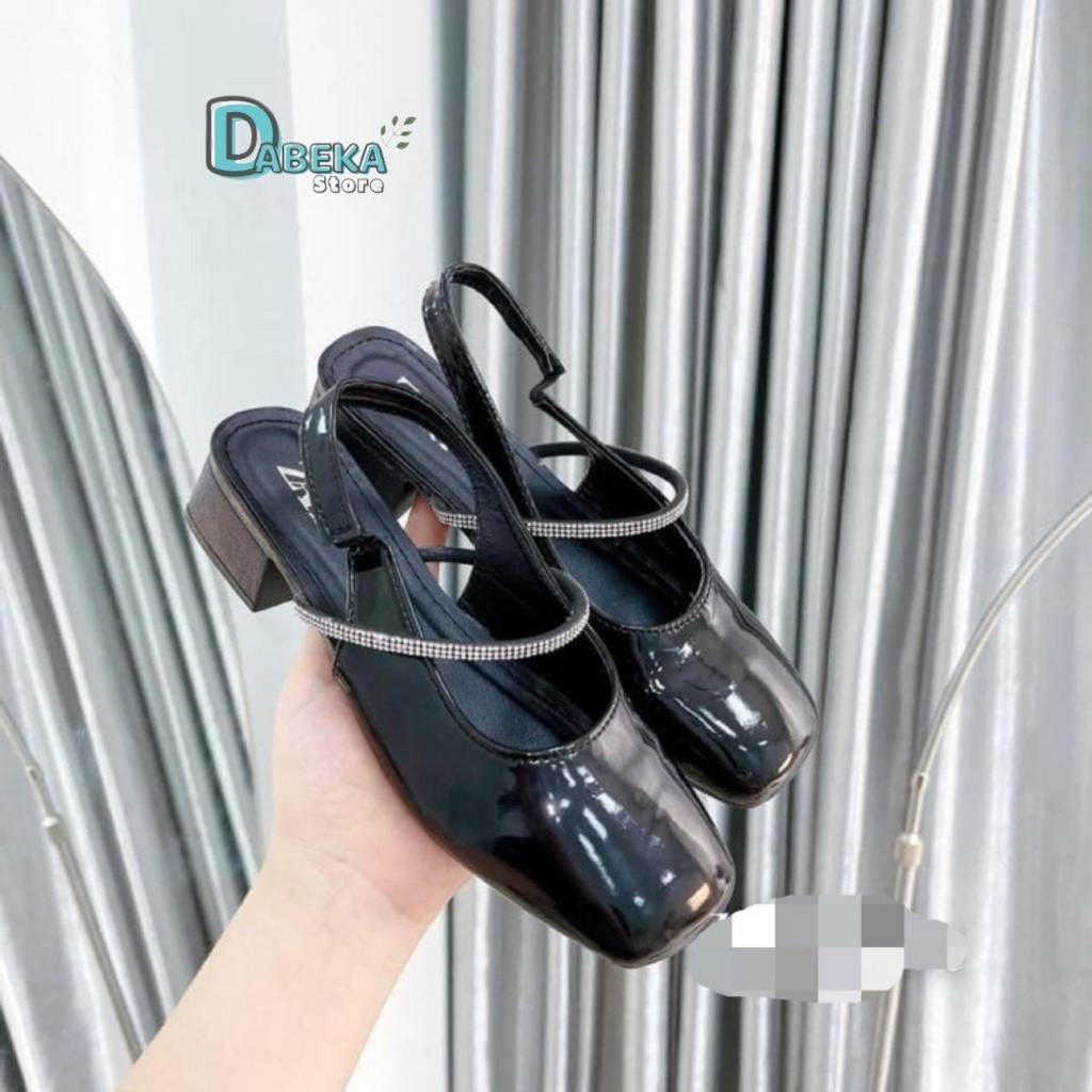 Giày Búp Bê Tiểu Thư Phong Cách Cổ Điển - Sandal Nữ Đế 3P Mũi Vuông Quai Đính Đá Sang Chảnh - Dabeka - G032