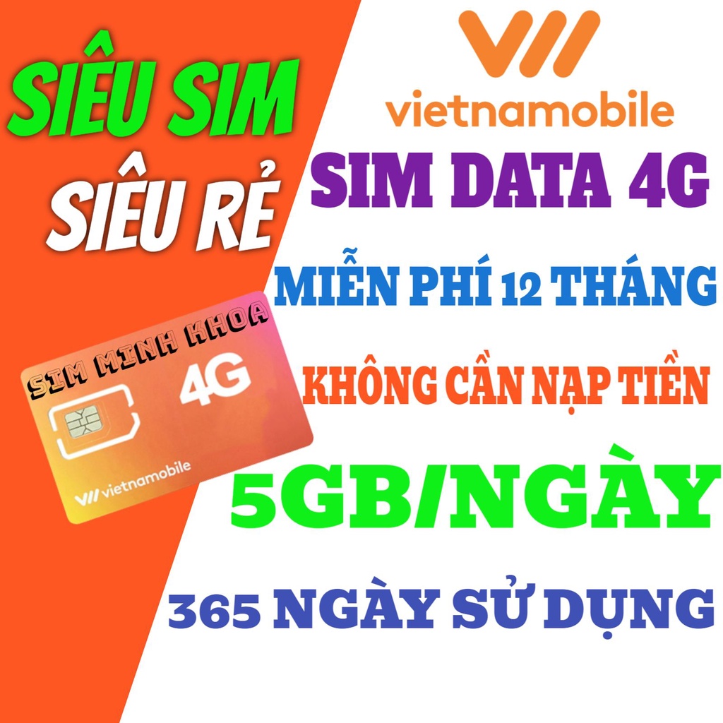 Sim 4g 1 năm vietnamobile sim genz miễn phí 12 tháng không cần nạp tiền 5GB/Ngày 150 GB/tháng
