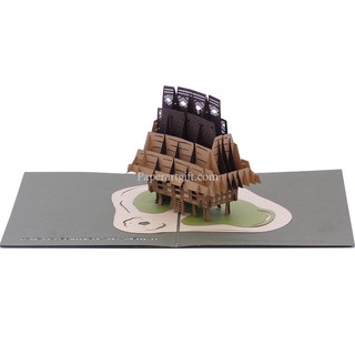 Thiệp nổi 3D Nhà Rông Tây Nguyên, thiệp kiến trúc Việt Nam - Paper Art Gift - PNP114