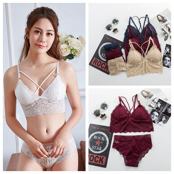 Set áo lót nâng ngực &amp; quần lót nữ họa tiết ren