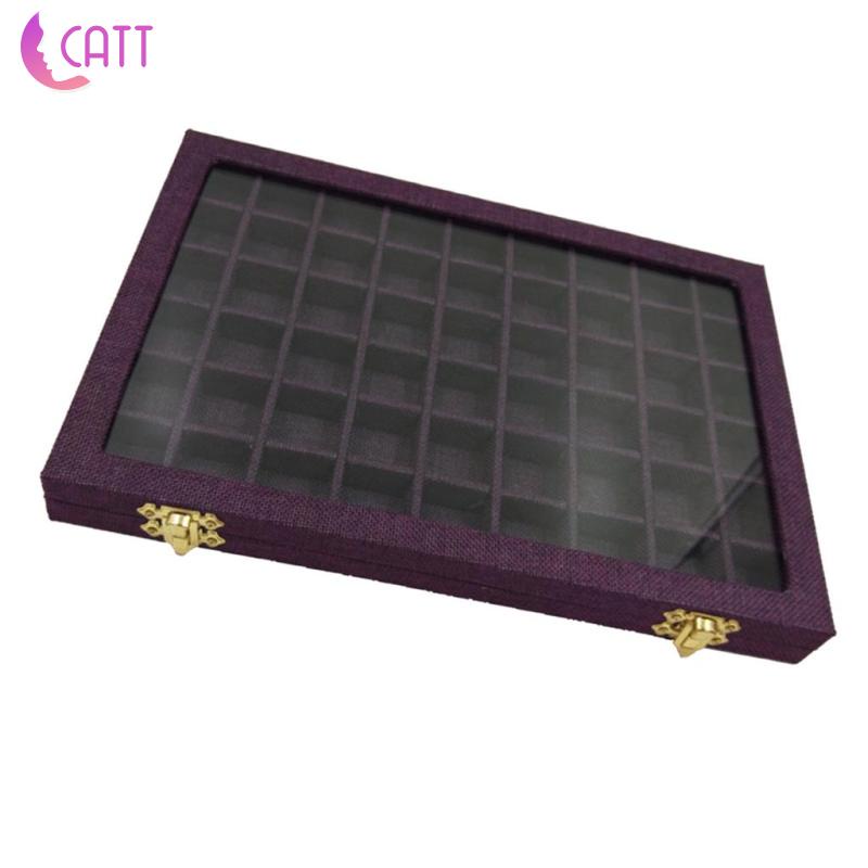 Hộp Vải Lanh 54 Ngăn Trong Suốt Trưng Bày Trang Sức Có Nắp Đậy Tiện Dụng Ốp