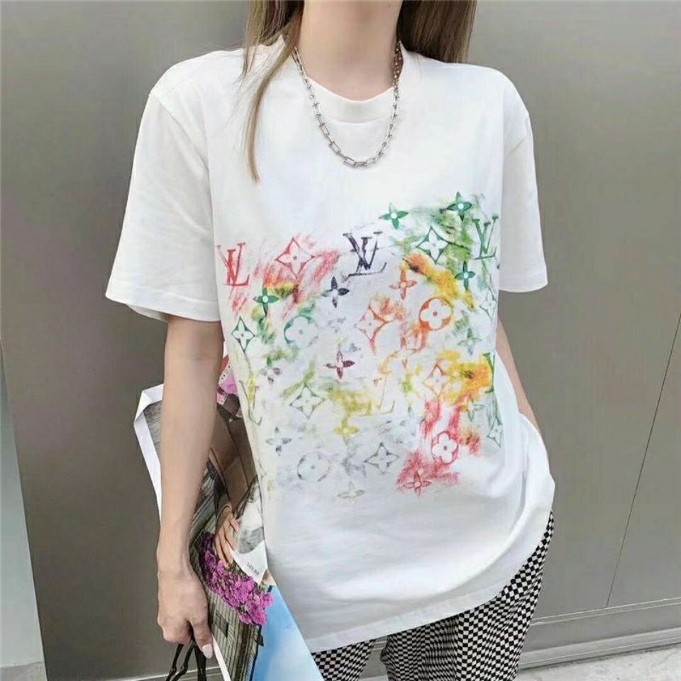 Lv Áo Thun In Họa Tiết graffiti Chữ V Thời Trang Cho Nam Nữ