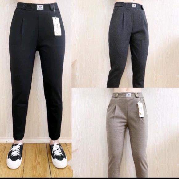 Quần Baggy Dạ Nữ Chất Tăm Cạp Chun 2 khuy kiểu Hàn Quốc Có 3 Màu Cạp Chun Cao Quần Dạ Tăm loại 1