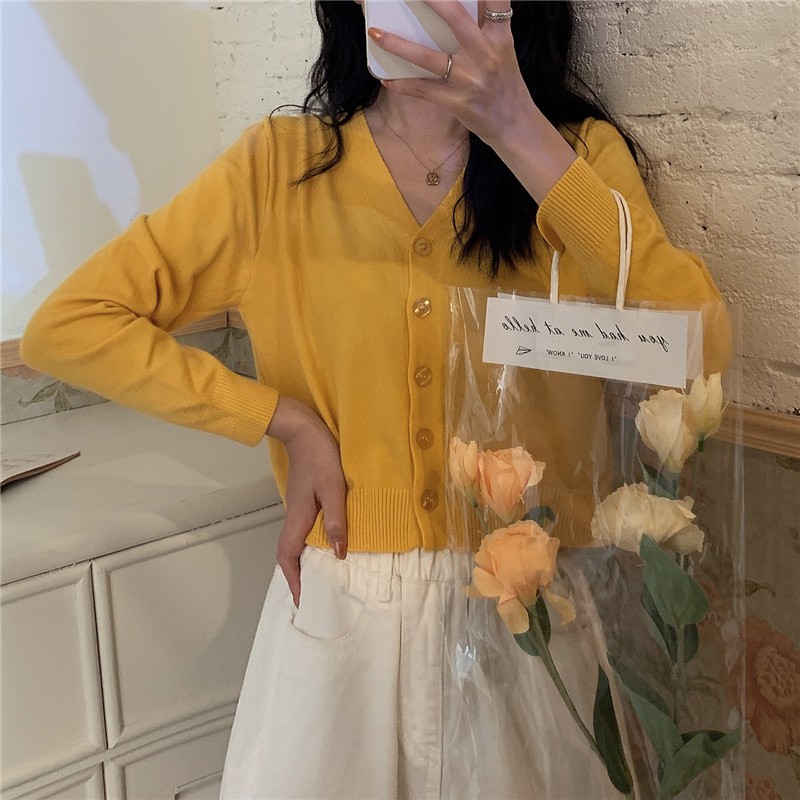 Áo Khoác Cardigan Thun Len Cổ Tim Xinh Xắn Cho Nữ Chất Len Tăm Phong Cách Ulzzang Hàn Quốc Nhiều Màu | WebRaoVat - webraovat.net.vn