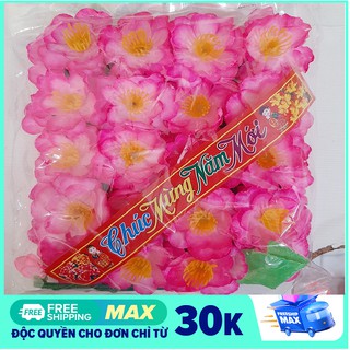 Hoa đào giả màu hồng, bằng vải, bịch 40 bông, đầy đủ phụ kiện, trang trí tết