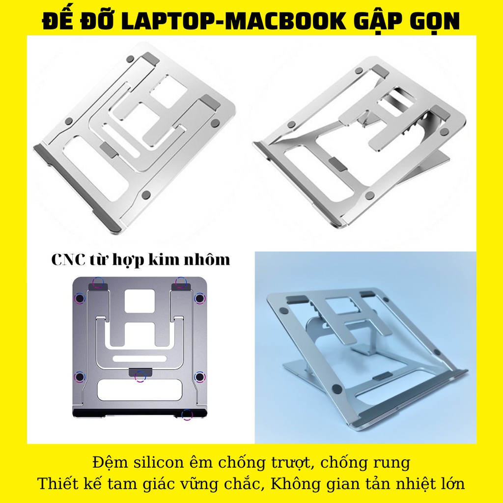 Kệ đỡ Laptop nhôm cao cấp dùng làm đế đỡ máy tính, laptop, ipad. Tùy chỉnh được góc nhìn 180độ và độ cao